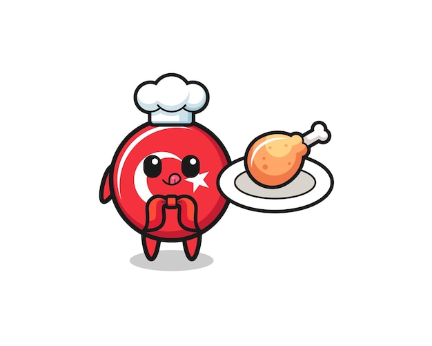 Turkey flag fried chicken chef cartoon character  cute design