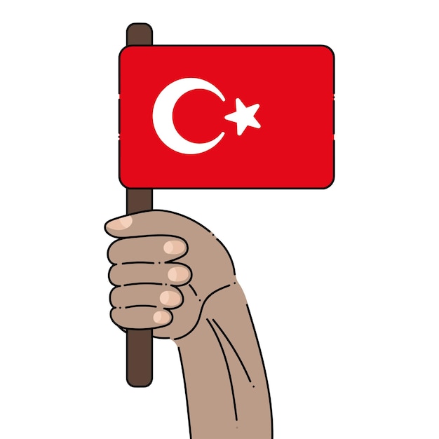 Вектор Флаг турции рука человека, который держит флаг турции мультфильм цветная векторная иллюстрация