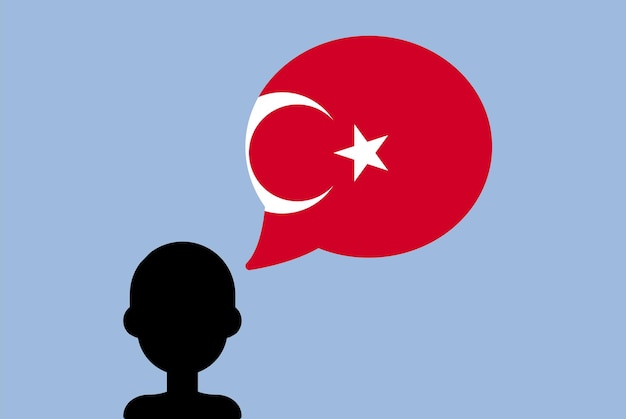 Turkey flag with speech balloon silhouette man with country flag learning Turkish language