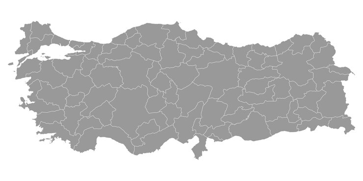 Turkey grey map with administrative divisions Vector illustration