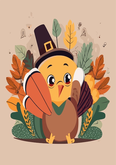 Turkey Happy Thanksgiving Design Clipart 2D Vector