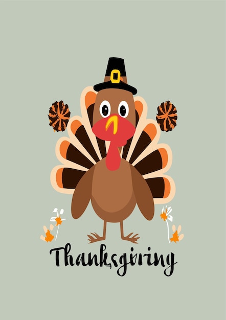 Turkey Happy Thanksgiving Design Clipart 2D Vector