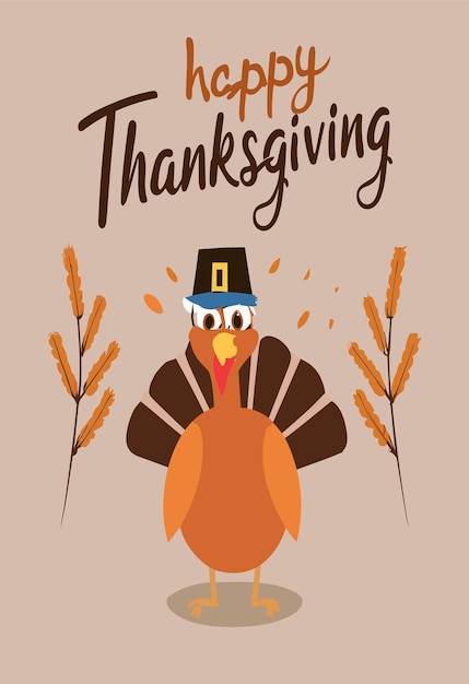 Turkey happy thanksgiving design clipart 2d vector