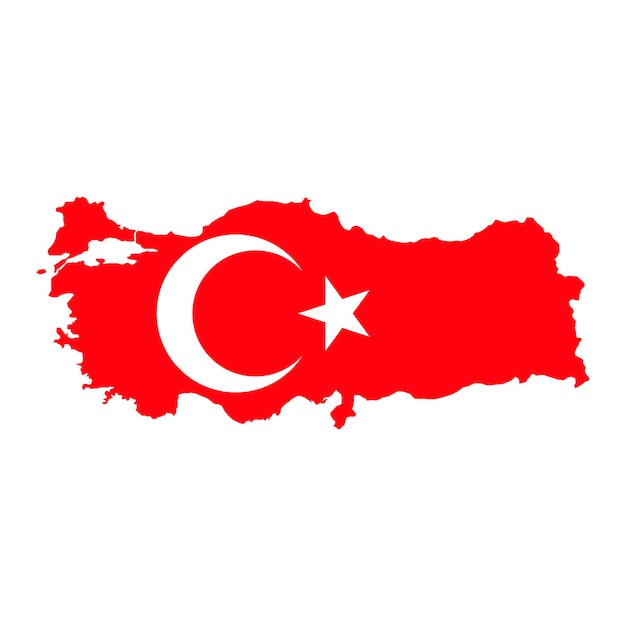 白い背景の上の旗とトルコの地図のシルエット