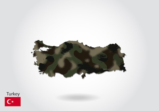 Turkey map with camouflage pattern Forest green texture in map Military concept for army soldier and war coat of arms flag