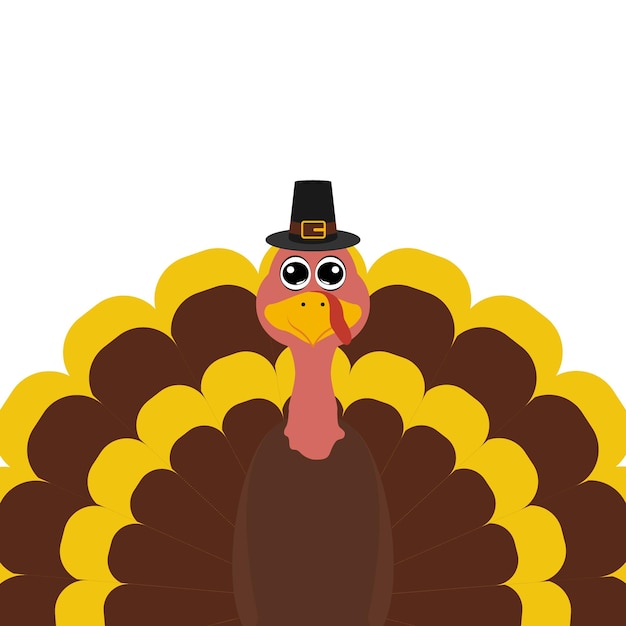 Turkey Pilgrimin on Thanksgiving Day on white background funny character