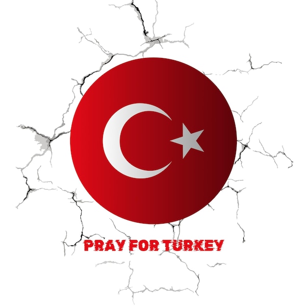 Vector turkey round flag on background with cracks. turkey earthquake