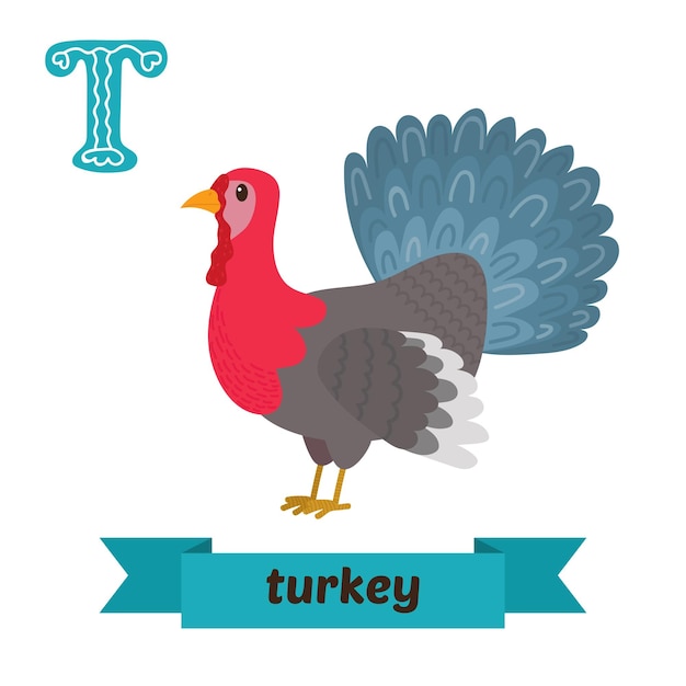 Vector turkey t letter cute children animal alphabet in vector funny cartoon animals