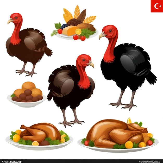 Vector a turkey and turkey are shown with a turkey on the right