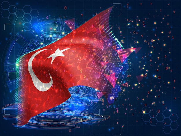 Vector turkey vector flag virtual abstract 3d object from triangular polygons on a blue background