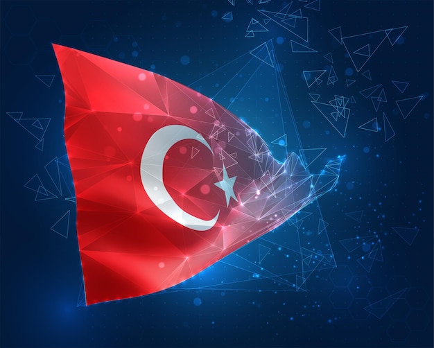 Turkey vector flag virtual abstract 3D object from triangular polygons on a blue background