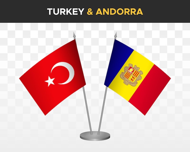 Turkey vs Andorra desk flags mockup isolated on white 3d vector illustration table flags