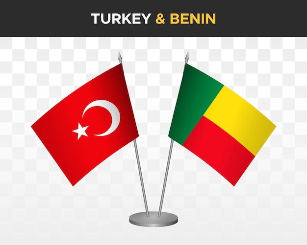 Turkey vs Benin desk flags mockup isolated on white 3d vector illustration table flags