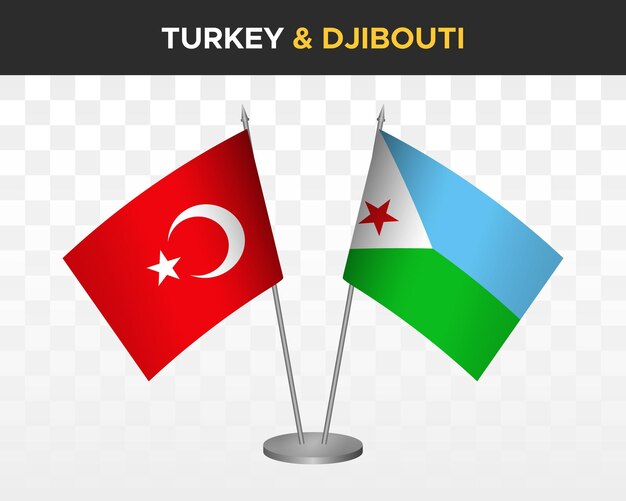 Turkey vs Djibouti desk flags mockup isolated on white 3d vector illustration table flags