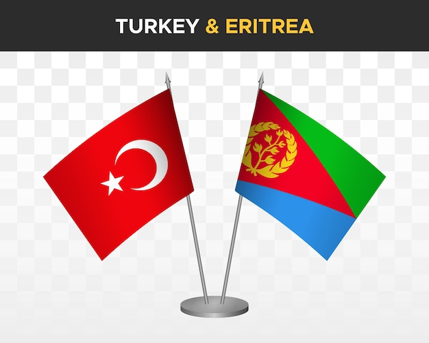 Turkey vs Eritrea desk flags mockup isolated on white 3d vector illustration table flags