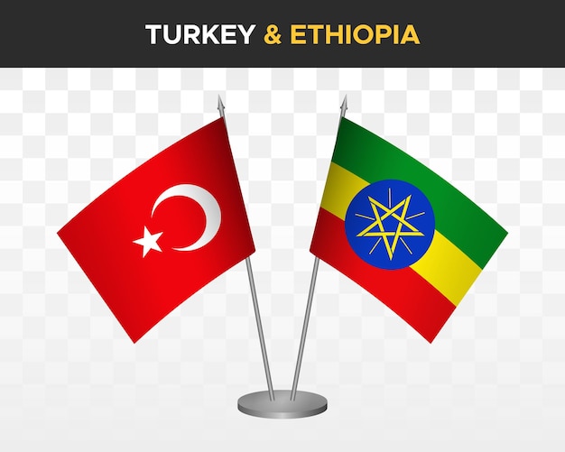 Turkey vs Ethiopia desk flags mockup isolated on white 3d vector illustration table flags