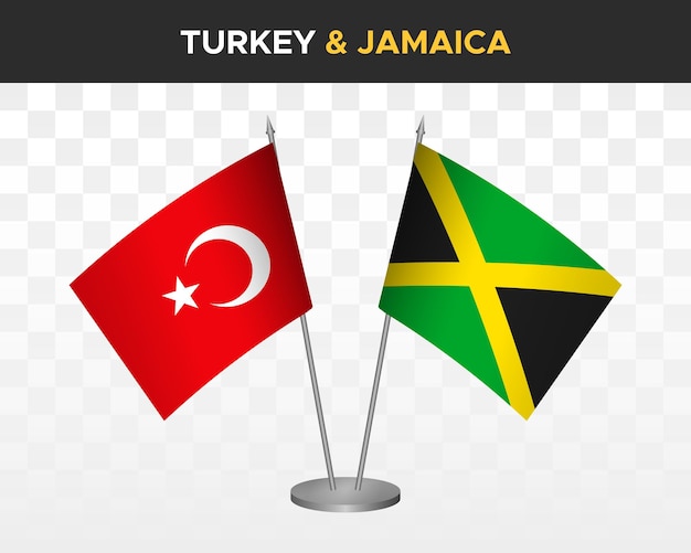 Turkey vs Jamaica desk flags mockup isolated on white 3d vector illustration table flags