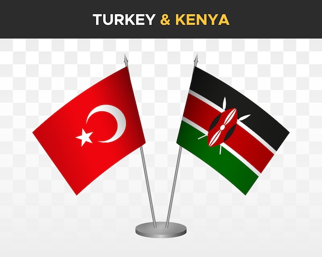 Turkey vs Kenya desk flags mockup isolated on white 3d vector illustration table flags