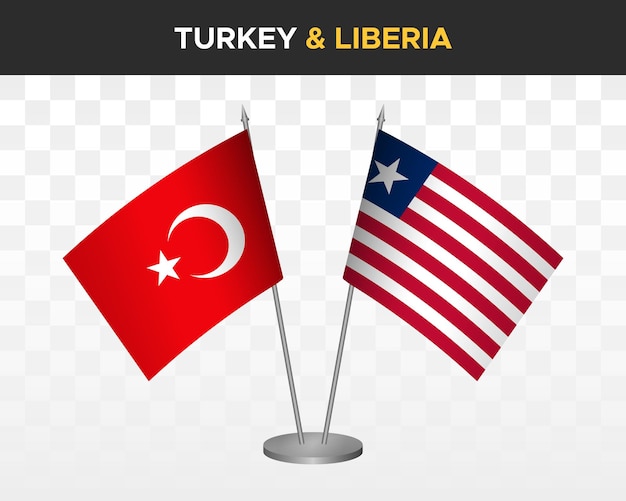 Turkey vs Liberia desk flags mockup isolated on white 3d vector illustration table flags