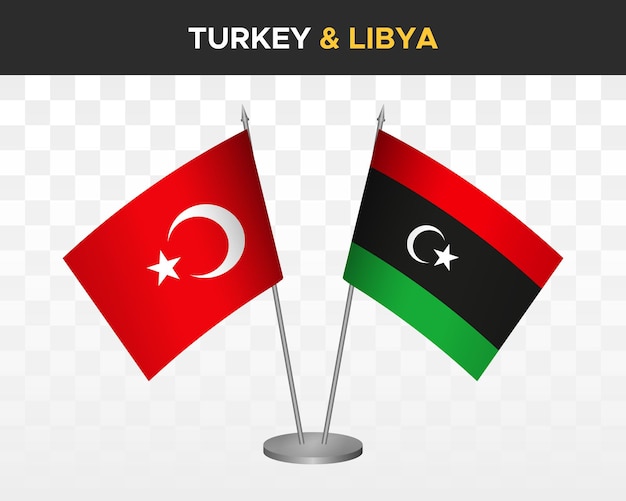 Turkey vs Libya desk flags mockup isolated on white 3d vector illustration table flags