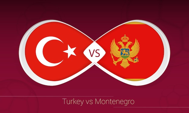 Vettore turchia vs montenegro nella competizione calcistica, gruppo g. versus icona sullo sfondo del calcio.