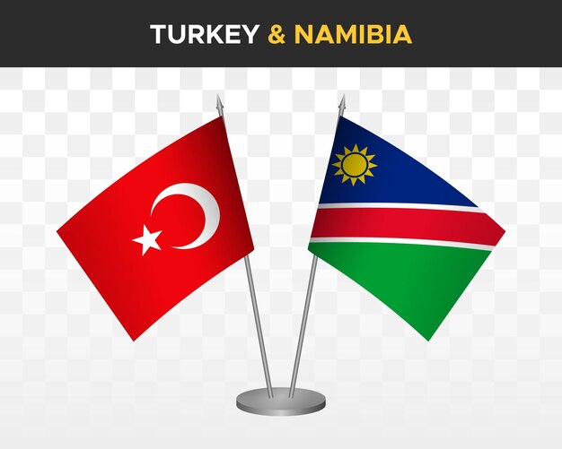 Turkey vs Namibia desk flags mockup isolated on white 3d vector illustration table flags