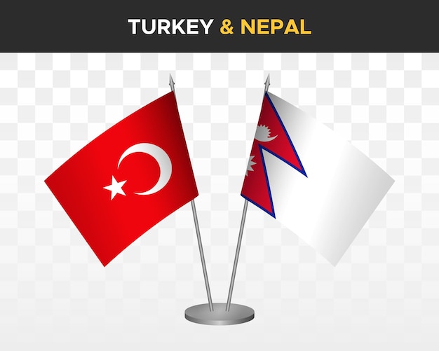 Vector turkey vs nepal desk flags mockup isolated on white 3d vector illustration table flags