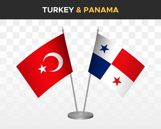 Turkey vs Panama desk flags mockup isolated on white 3d vector illustration table flags