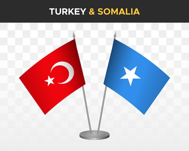Turkey vs Somalia desk flags mockup isolated on white 3d vector illustration table flags
