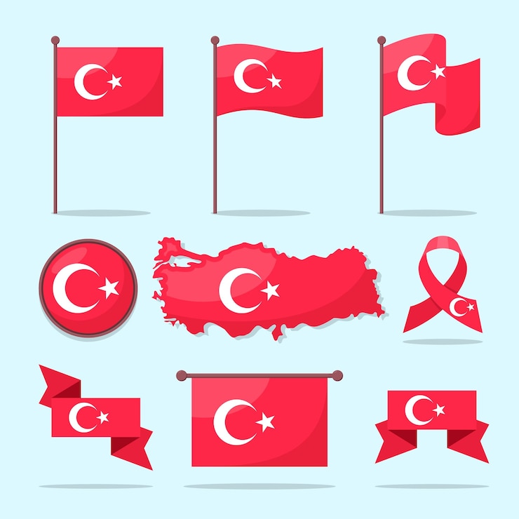 Vector turkije kaart en vlag collectie