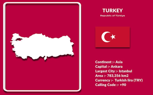 Turkije kaartontwerp in 3D-stijl met nationale vlag