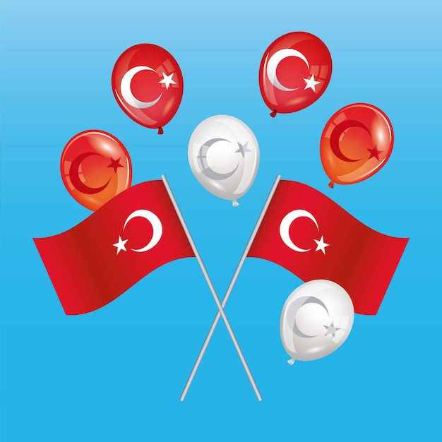 Turkije vlaggen en ballonnen