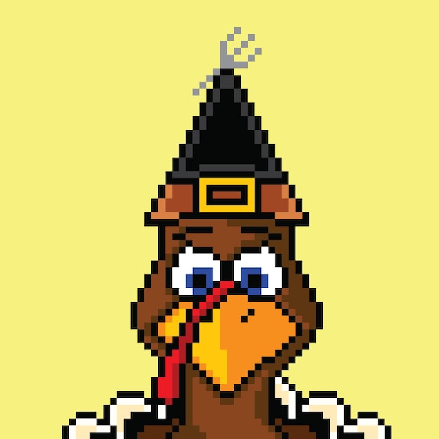 Turkije vogel karakter met pixel art decoratieve hoed