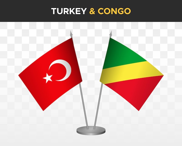 Turkije vs Congo Bureau vlaggen mockup geïsoleerd op witte 3d vector illustratie tafel vlaggen