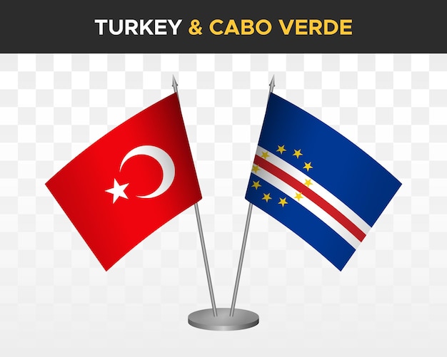 Turkije vs Kaapverdië Kaapverdië Bureau vlaggen mockup geïsoleerde witte 3d vector illustratie tafel vlaggen