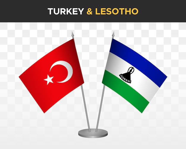 Turkije vs Lesotho Bureau vlaggen mockup geïsoleerd op witte 3d vector illustratie tafel vlaggen