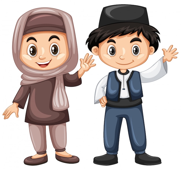 Vector turkish boy and girl in traditional costume