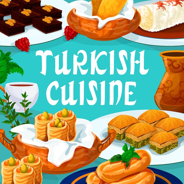 Vector turkish cuisine food turkey sweet desserts menu