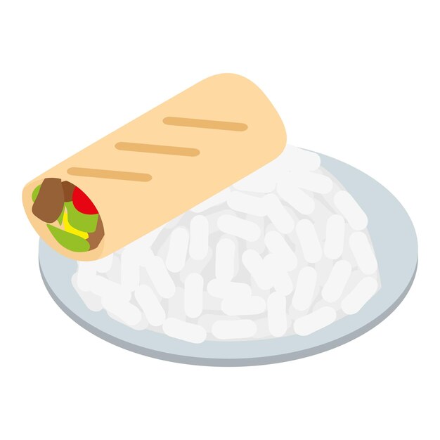 Vector turkish cuisine icon isometric vector doner kebab and white rice turkish traditional dish