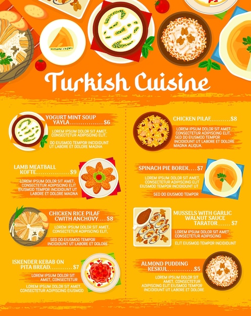 터키 요리 메뉴 터키 음식 요리와 점심