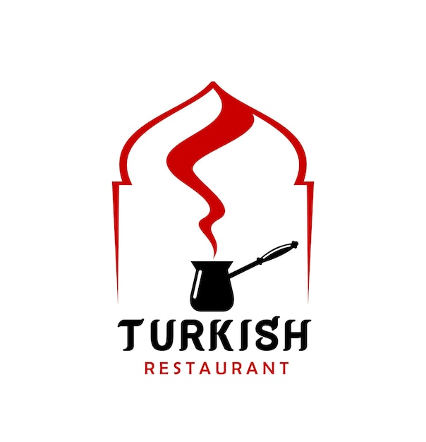 Turkish cuisine restaurant vector icon with cezve