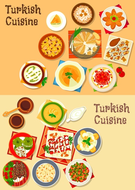 Turkish cuisine traditional dinner dishes icon