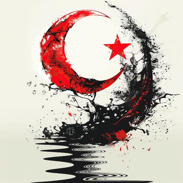 Turkish flag in an artistic two dimension water minimalis