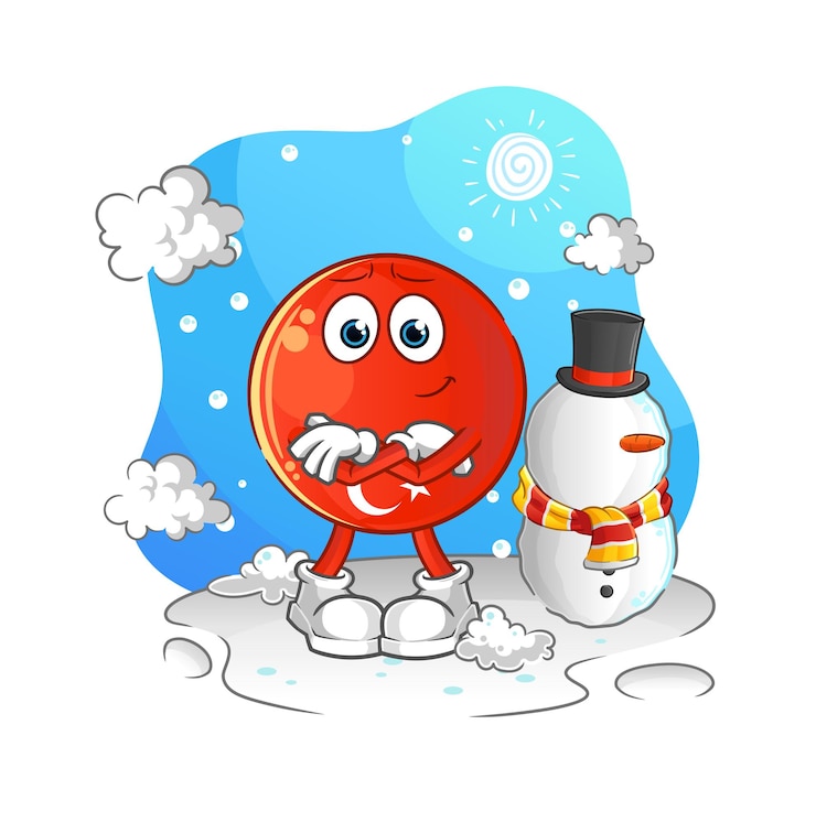 Vector turkish flag in cold winter character cartoon mascot vector