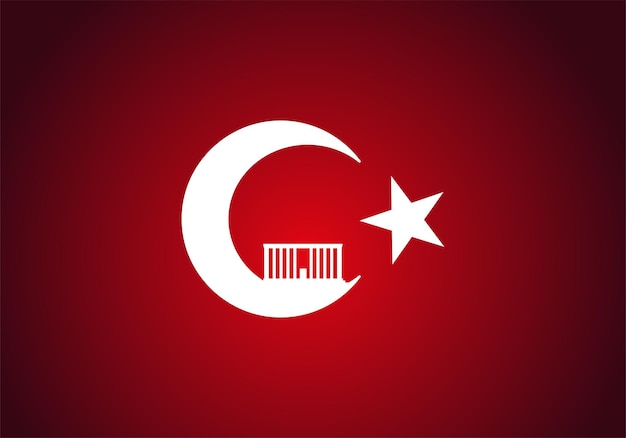 Turkish flag. Crescent and star, and the founder of Turkey, Gazi Mustafa Kemal Ataturk, Antkabir.