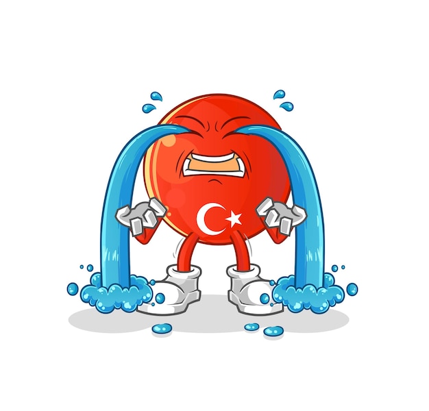 Turkish flag crying illustration. character vector