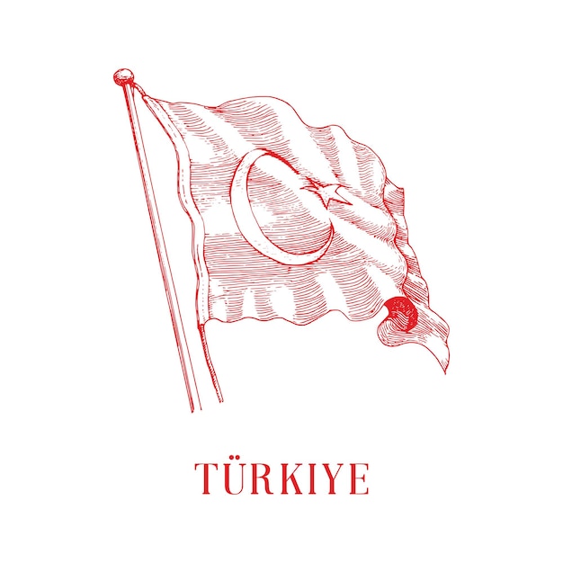 Ручной рисунок турецкого флага в векторе