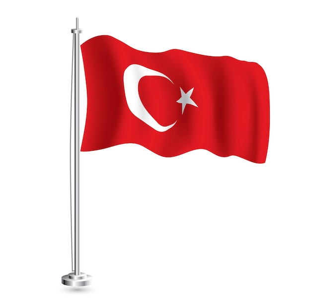 Turkish Flag Isolated Realistic Wave Flag of Turkey Country on Flagpole