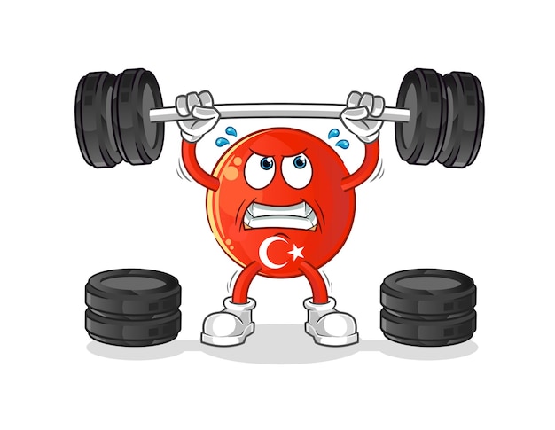 Turkish flag lifting the barbell character. cartoon mascot vector