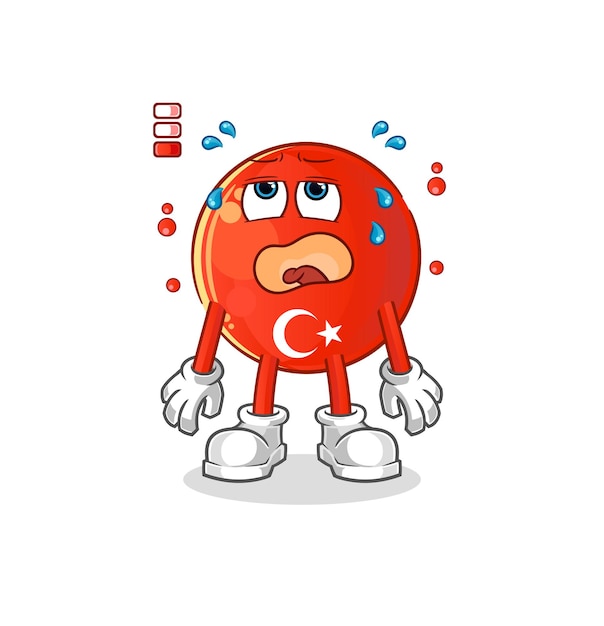 turkish flag low battery mascot. cartoon vector